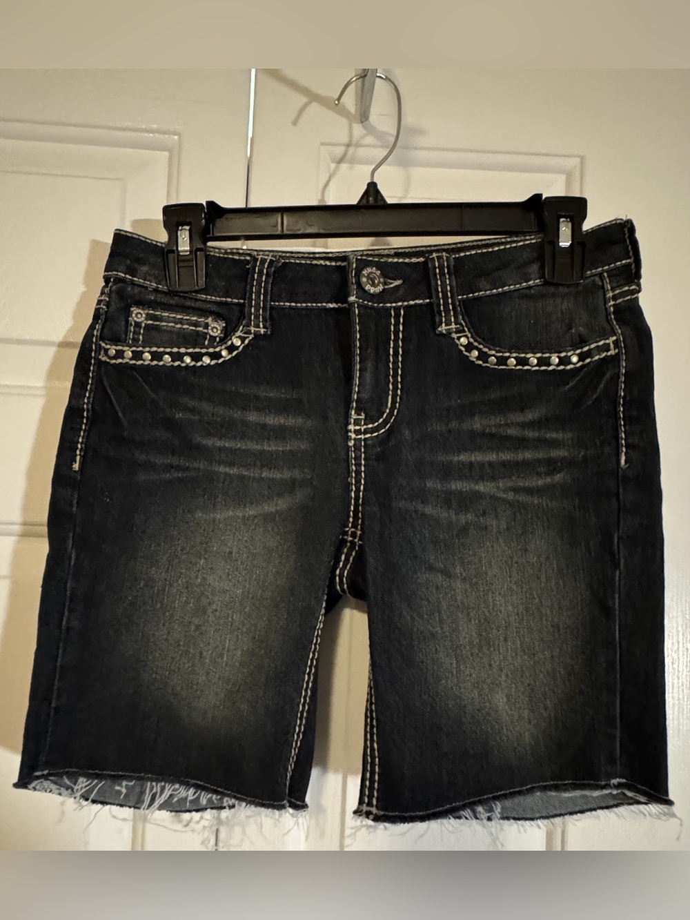 Mudd Junior’s Dark Blue Distressed Denim Bermuda Shorts